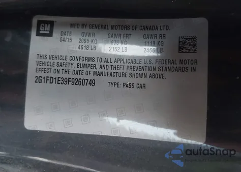 2015 Chevrolet Camaro 1Lt from USA, damaged, VIN 2G1FD1E39F9260749